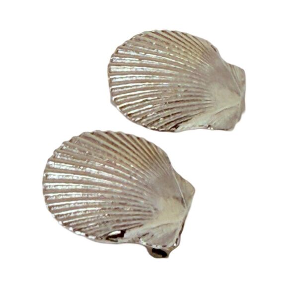 Vintage Mimi Di Niscemi Silver Seashell Earrings Clip-on Electroplated Nautical - Picture 6 of 13